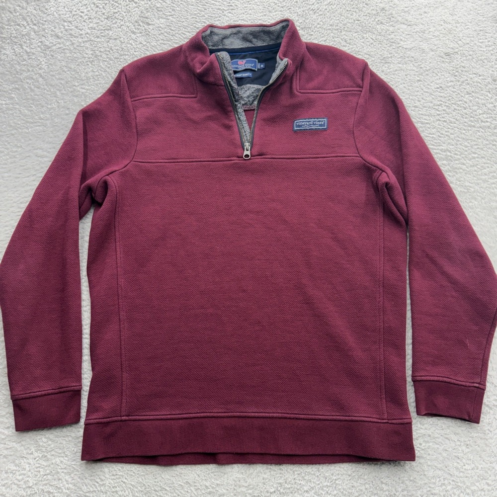Vineyard Vines Mens Shep Shirt Quarter Zip Pullover Burgundy Maroon Medium